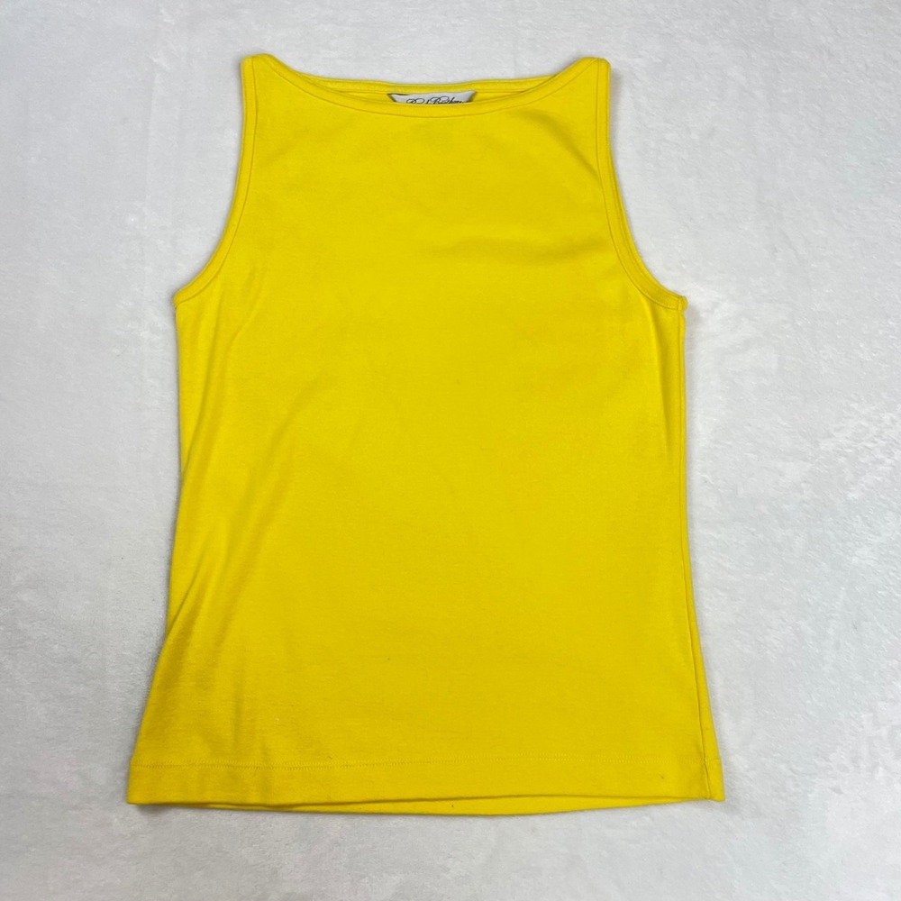 Brooks Brothers Tank Top Cotton Women Medium Yellow Good Boat Neck Sleeveless